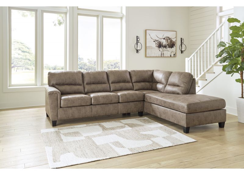 3 Seater Pull Out Queen Size Faux Leather L-Shaped Sofa Bed with Chaise in Brown - Nankin